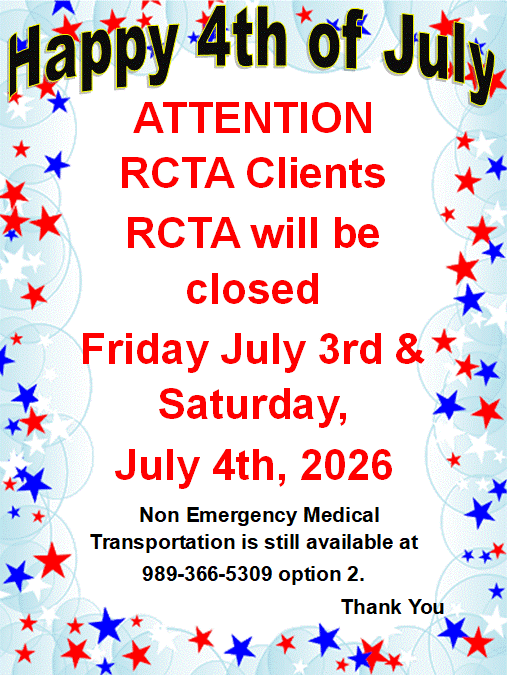 Closed July 3rd and 4th. NEMT available option 2